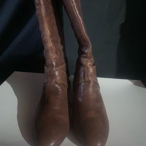 Brown leather distressed boots